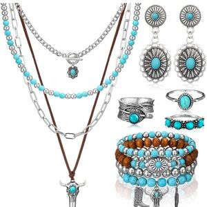 Ecally Bohemian Western Turquoise Jewelry Set